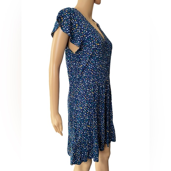 Banana Republic Blue Kidcore Geometric Abstract Dot Button Up Tiered Mini Dress - Picture 3 of 6